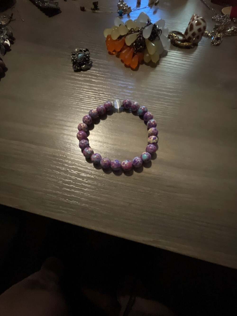Natural Imperial Jasper Beaded Stretch Bracelet Purple